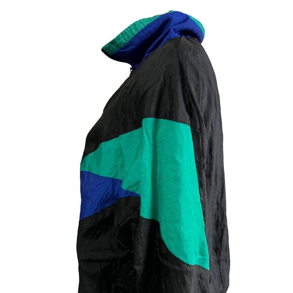 Vintage Turnpoint Abstract Windbreaker Jacket Sz Large Mens Black Green Blue Lon - Picture 4 of 11